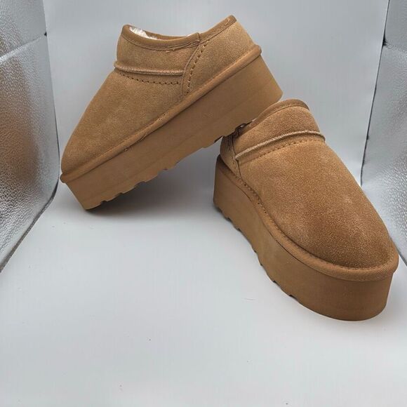 ✨ CUSHIONAIRE Women's Slip On Genuine Suede Cozy Mule Platform SIZE 7 CHESTNUT - Picture 5 of 8